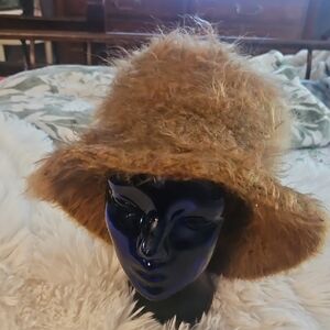 Real Mohair Felted Fuzzy Brown Bucket Hat